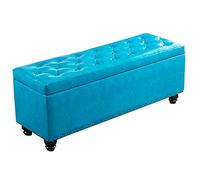 Reposapiés otomano rectangular de madera con caja de almacenamiento y asiento acolchado de piel sintética, color azul, carga máxima de 150 kg