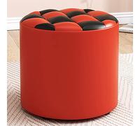 Reposapiés otomano redondo con estampado de leopardo, tapizado de piel, perfecto para sala de estar y dormitorio, tamaño cact: 31 x 35 cm (rojo y negro, 31 x 28 cm)