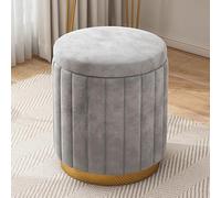 Reposapiés otomano redondo de almacenamiento con patas de metal, taburete bajo para dormitorio y sala de estar, opción de color amarillo/gris