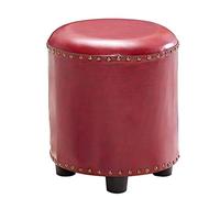 Reposapiés otomano redondo de piel sintética color rojo, puf tapizado para sala de estar, dormitorio y oficina, elegante silla de tocador de maquillaje y cómodo reposapiés