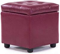 Reposapiés otomano reposapiés, puf otomano de Cuero tapizado, puf de Madera Maciza, Mesa de Centro Cuadrada de Cuero for Sala de Estar, Banco pequeño (Color: Morado, tamaño: 13.8 x 13.8 x 13.8 in) (C