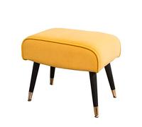 Reposapiés otomano tapizado suave rectangular con patas de madera, elegante taburete de maquillaje para salón y dormitorio, diseño compacto de gamuza amarilla, solución versátil para asientos