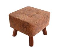 Reposapiés otomano vintage con patas de madera maciza que ahorra espacio, asiento acolchado, 150 kg, soporte para pasillo, sala de estar, patio, 40 x 40 x 34 cm, color beige