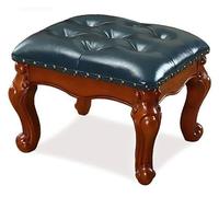 Reposapiés otomano vintage de cuero azul con marco de madera maciza para sala de estar y dormitorio