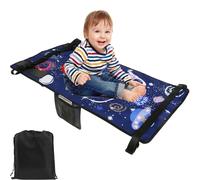 Reposapiés para niños, plano de extensión de asiento para aviones para niños, portátil, con bolsillos laterales, reposa para bebés, avión plegable, cielo estrellado para niños, bebé, viaje (azul)