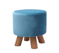 Reposapiés pequeño de madera, taburete otomano, puf acolchado, taburete tapizado, asiento for sala de estar, dormitorio con patas de madera de haya y funda de terciopelo extraíble (azul, redondo)(Blue