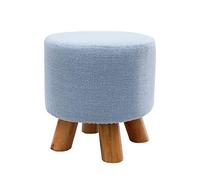 Reposapiés pequeño de madera, taburete otomano, puf acolchado, taburete tapizado, asiento for sala de estar, dormitorio con patas de madera de haya y funda de lino extraíble (gris cuadrado)(Blue,Round