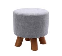 Reposapiés pequeño de madera, taburete otomano, puf acolchado, taburete tapizado, asiento for sala de estar, dormitorio con patas de madera de haya y funda de lino extraíble (gris cuadrado)(Gray,Round