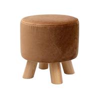 Reposapiés pequeño de madera, taburete otomano, puf acolchado, taburete tapizado, asiento for sala de estar, dormitorio con patas de madera de haya y funda de terciopelo extraíble (azul, redondo)(Brow