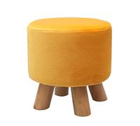 Reposapiés pequeño de madera, taburete otomano, puf acolchado, taburete tapizado, asiento for sala de estar, dormitorio con patas de madera de haya y funda de terciopelo extraíble (azul, redondo)(Yell