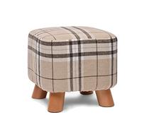 Reposapiés pequeño de madera, taburete otomano, puf acolchado, taburete tapizado, asiento for sala de estar, dormitorio con patas de madera de haya y funda de lino extraíble (gris cuadrado)(Tartan,Squ