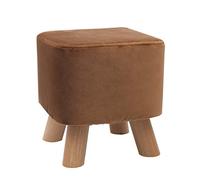 Reposapiés pequeño de madera, taburete otomano, puf acolchado, taburete tapizado, asiento for sala de estar, dormitorio con patas de madera de haya y funda de terciopelo extraíble (azul, redondo)(Brow