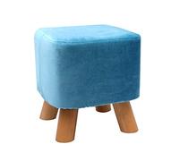 Reposapiés pequeño de madera, taburete otomano, puf acolchado, taburete tapizado, asiento for sala de estar, dormitorio con patas de madera de haya y funda de terciopelo extraíble (azul, redondo)(Blue