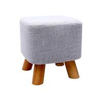 Reposapiés pequeño de madera, taburete otomano, puf acolchado, taburete tapizado, asiento for sala de estar, dormitorio con patas de madera de haya y funda de lino extraíble (gris cuadrado)(Gray,Squar