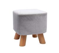 Reposapiés pequeño de madera, taburete otomano, puf acolchado, taburete tapizado, asiento for sala de estar, dormitorio con patas de madera de haya y funda de terciopelo extraíble (azul, redondo)(Gray