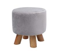 Reposapiés pequeño de madera, taburete otomano, puf acolchado, taburete tapizado, asiento for sala de estar, dormitorio con patas de madera de haya y funda de terciopelo extraíble (azul, redondo)(Gray