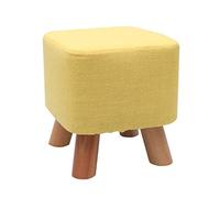 Reposapiés pequeño de madera, taburete otomano, puf acolchado, taburete tapizado, asiento for sala de estar, dormitorio con patas de madera de haya y funda de lino extraíble (gris cuadrado)(Yellow,Squ