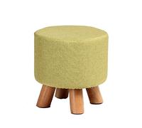 Reposapiés pequeño de madera, taburete otomano, puf acolchado, taburete tapizado, asiento for sala de estar, dormitorio con patas de madera de haya y funda de lino extraíble (gris cuadrado)(Green,Roun