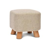 Reposapiés pequeño de madera, taburete otomano, puf acolchado, taburete tapizado, asiento for sala de estar, dormitorio con patas de madera de haya y funda de lino extraíble (gris cuadrado)(Beige,Squa