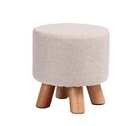 Reposapiés pequeño de madera, taburete otomano, puf acolchado, taburete tapizado, asiento for sala de estar, dormitorio con patas de madera de haya y funda de lino extraíble (gris cuadrado)(Beige,Roun
