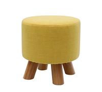 Reposapiés pequeño de madera, taburete otomano, puf acolchado, taburete tapizado, asiento for sala de estar, dormitorio con patas de madera de haya y funda de lino extraíble (gris cuadrado)(Yellow,Rou