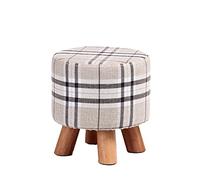 Reposapiés pequeño de madera, taburete otomano, puf acolchado, taburete tapizado, asiento for sala de estar, dormitorio con patas de madera de haya y funda de lino extraíble (gris cuadrado)(Tartan,Rou