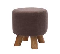 Reposapiés pequeño de madera, taburete otomano, puf acolchado, taburete tapizado, asiento for sala de estar, dormitorio con patas de madera de haya y funda de lino extraíble (gris cuadrado)(Brown,Roun