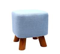 Reposapiés pequeño de madera, taburete otomano, puf acolchado, taburete tapizado, asiento for sala de estar, dormitorio con patas de madera de haya y funda de lino extraíble (gris cuadrado)(Blue,Squar