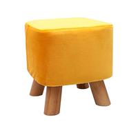 Reposapiés pequeño de madera, taburete otomano, puf acolchado, taburete tapizado, asiento for sala de estar, dormitorio con patas de madera de haya y funda de terciopelo extraíble (azul, redondo)(Yell