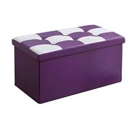 Reposapiés plegable con almacenamiento, asiento y banco de zapatos de piel sintética que ahorra espacio, ideal para sala de estar, dormitorio, pasillo, 76 x 38 x 38 cm, color morado