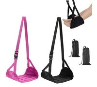 Reposapiés portátil de avión de 2 piezas para oficina, dormitorio y avión, altura ajustable, color negro + morado, accesorios de viaje para relajarse