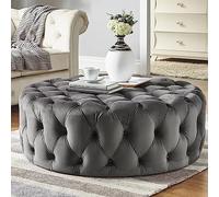 Reposapiés redondo de terciopelo acolchado de felpa elegante para dormitorio y sala de estar, reposapiés para mesita de noche, color gris oscuro (tamaño: 60 x 60 x 40 cm