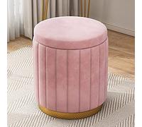 Reposapiés redondo de terciopelo acolchado suave con base dorada, espaciosa silla de maquillaje rosa, muebles elegantes para decoración del hogar, 34 x 34 x 45 cm