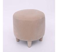 Reposapiés redondo otomano con base de madera maciza, mesa de centro con tela extraíble lavable, reposapiés versátil para sala de estar, dormitorio, oficina, color blanco