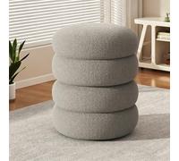 Reposapiés redondo y esponjoso, banco bajo para zapatos con marco de madera maciza, cojín relleno de esponja, base antideslizante para entrada, sala de estar, decoración del hogar 3-layer Grey