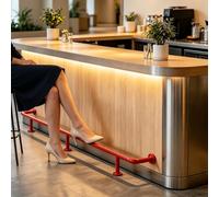 Reposapiés rojo comercial bajo mostrador para cafeterías y restaurantes: duradero, elegante, fácil de instalar, perfecto para el sector de la hostelería, mejora la comodidad y la estética.