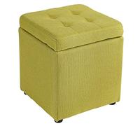 Reposapiés tapizado de lino, cubo de almacenamiento, patas de madera blanca, 30 x 30 x 35 cm, elegante reposapiés para sala de estar, dormitorio y decoración de oficina