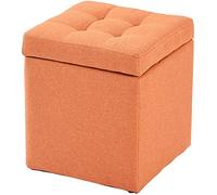 Reposapiés tapizado Taburete De Pie De Almacenamiento Cube Puf Otomano Asiento De Banco, Caja De Juguetes Bandeja De Otomana Organizador Caja Puf Pecho Ban(Color:naranja,Size:30x30x35cm(12x12x14inch))