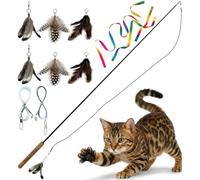 repounce Forever Stick - Paquete de juguetes para gatos - El juguete irrompible para gatos con cuerdas de varita extra para gatos, cintas arcoíris y 6 juguetes de plumas, paquete de juguetes de