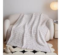 REPRECONF Manta de Punto de Microfibra mullida con patrón de cocodrilo, ultrasuave, acogedora, con patrón de cocodrilo, a Cuadros, Ligera, para sofá, Cama, Viajes, Beige, 51 x 63 Pulgadas
