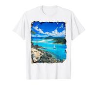 Representación de Las Islas Whitsunday por #LeoPepeDesign, Camiseta gráfica económica, Hombre, Blanco, L