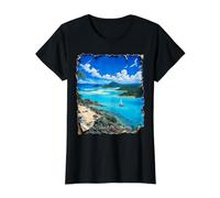 Representación de Las Islas Whitsunday por #LeoPepeDesign, Camiseta gráfica económica, Mujer, Negro, L