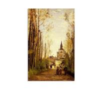 Reproducciones de Pinturas al óleo Jean-Baptiste-Camille Corot Camino al Frente de la Iglesia cuadros pinturas famosas Paisajes poster Decoración de Pared para Salón Dormitorio 75x50cm poster