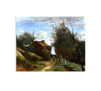 Reproducciones de Pinturas al óleo Jean-Baptiste-Camille Corot Camino hacia el campo de la casa cuadros pinturas famosas Paisajes poster Decoración de Pared para Salón Dormitorio 65x50cm Sin marco