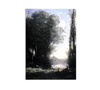 Reproducciones de Pinturas al óleo Jean-Baptiste-Camille Corot Dos hermanas bajo los árboles junto a un lago cuadros pinturas famosas Paisajes poster Decoración de Pared para Salón55x40cm Poster