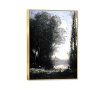 Reproducciones de Pinturas al óleo Jean-Baptiste-Camille Corot Dos hermanas bajo los árboles junto a un lago Cuadro en Lienzo Paisajes Famosos Decoración de Pared para Salón70x50cm Marco dorado