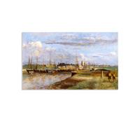 Reproducciones de Pinturas al óleo Jean-Baptiste-Camille Corot Dunkerque El Puerto Trasero cuadros pinturas famosas Paisajes poster Decoración de Pared para Salón Dormitorio 50x85cm(20x33in)poster