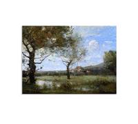 Reproducciones de Pinturas al óleo Jean-Baptiste-Camille Corot Pradera con dos árboles grandes cuadros pinturas famosas Paisajes poster Decoración de Pared para Salón Dormitorio 70x50cm Poster
