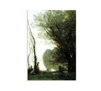 Reproducciones de Pinturas al óleo Jean-Baptiste-Camille Corot Recogiendo fruta en Mortefontaine cuadros pinturas famosas Paisajes poster Decoración de Pared para Salón Dormitorio 100x70cm Poster