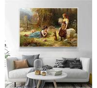 Reproducciones de pinturas de Hans Zatzka sobre lienzo de La dama noble en el jardín, pósteres de pared, decoración del hogar, 70 x 100 cm, sin marco